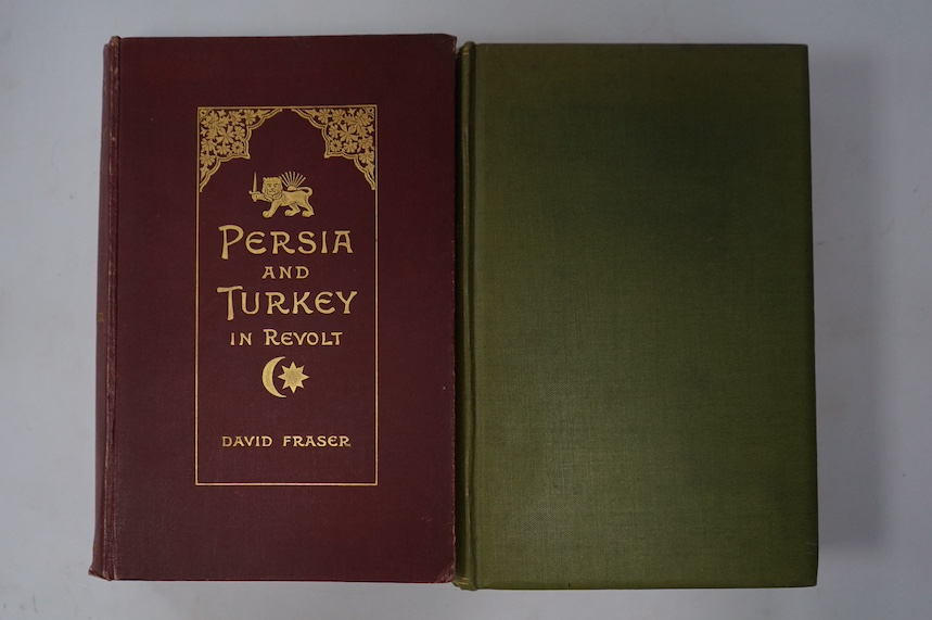 Fraser, David - Persia and Turkey in Revolt, 1st edition, 8vo, original dark red cloth, 4pp. adverts, xii, 440pp., half-title, folding map, 108 photo illustrations on 50 plates, William Blackwood and Sons, Edinburgh and